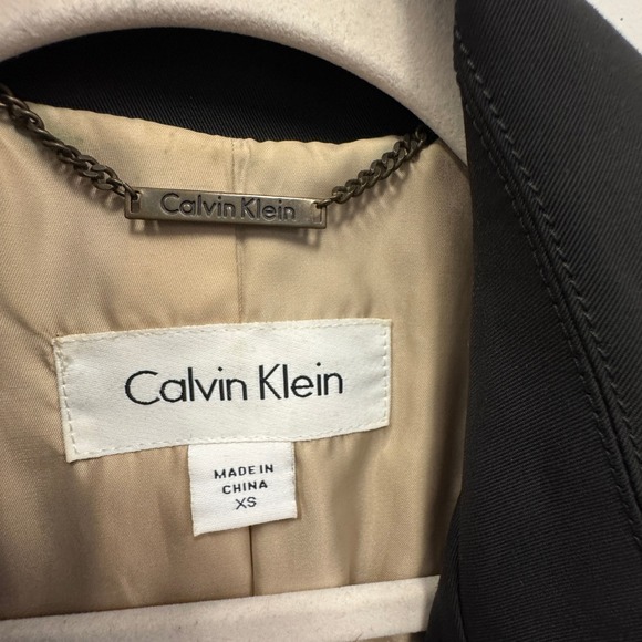 Calvin Klein Black Double Breasted Belted Trench Coat Jacket XS Epaulettes - Picture 10 of 15